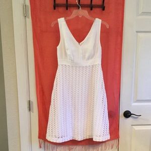 Nine West White Dress with Crochet Overlay Size 4